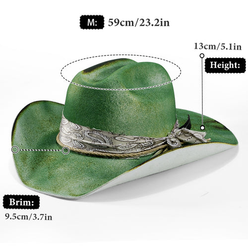 Unisex Green Distressed Cowboy Western Hat Aegir Ash - Worth & Worth - Hat Maker - Custom Hats - NYC main image 3