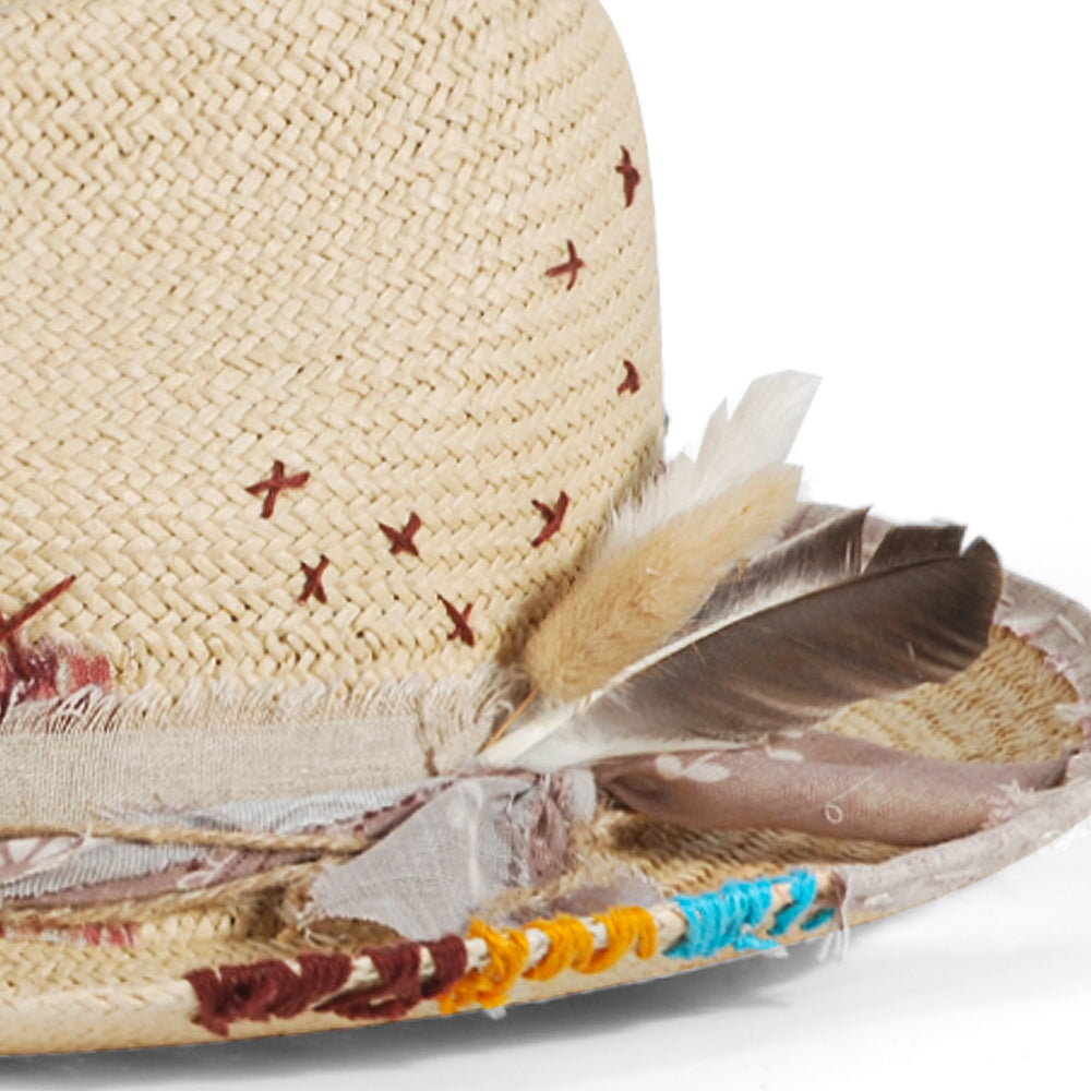 OTRHATS-Fedora-Straw-Ivory-Rainbow-Birds-feather