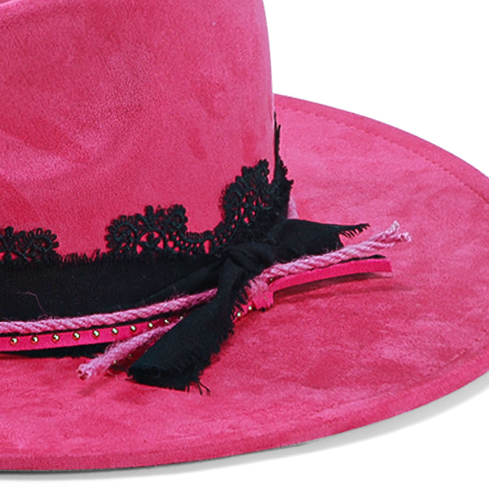 OTRHATS-Fedora-Suede-Hot-Pink-Reddish-Rose-detail