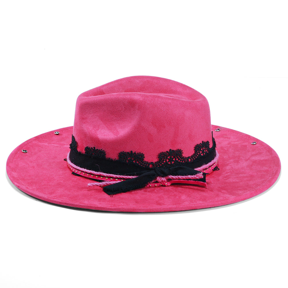 OTRHATS-Fedora-Suede-Hot-Pink-Reddish-Rose-side
